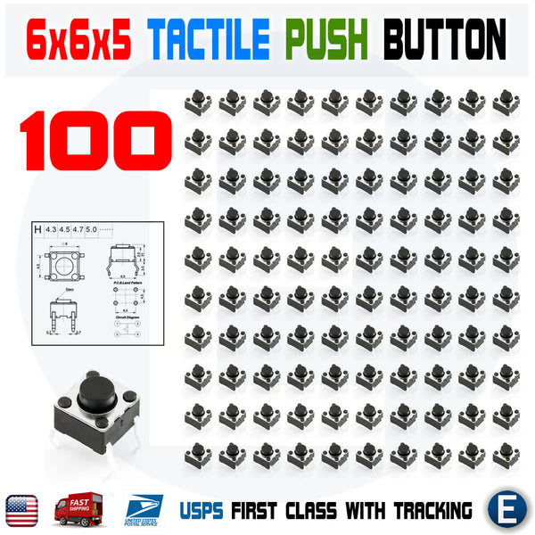 100Pcs 6x6x5mm PCB Momentary Tactile Tact Push Button Switch 4 Pin DIP Micro