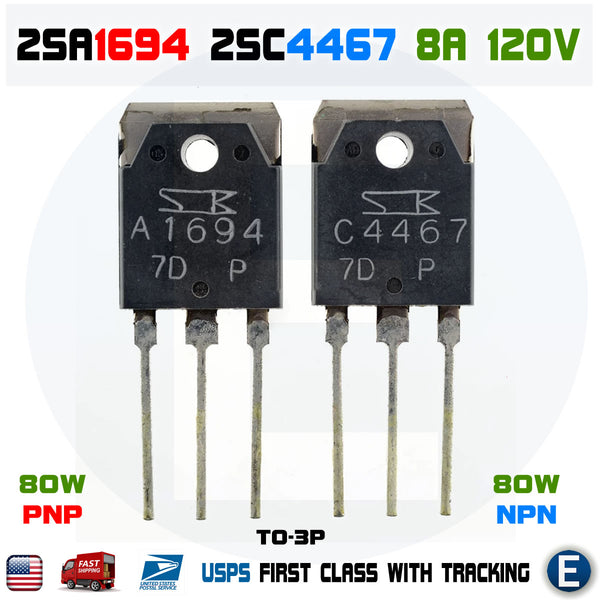 2SA1694 u0026 2SC4467 A1694 C4467 NPN+PNP Power Transistor 1 Pair 8A 120V 80W