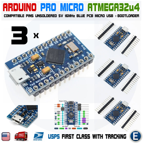 3pcs ATmega32U4 Pro Micro Controller Board for Arduino Pro Micro USB L –  eElectronicParts