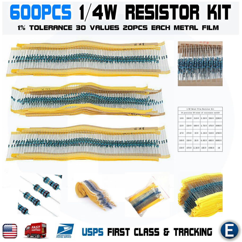 1/4W Metal Film Resistor kit set 30 Values resistors pack , 10 ohm